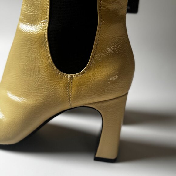 New ZARA Leather Patent Beige High Heel Ankle Boots Bootie Elastic Square toe 7 - Picture 3 of 11